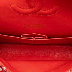 Pre Owned Chanel Red Jumbo Tweed Double Flap