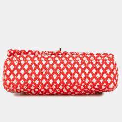 Pre Owned Chanel Red Jumbo Tweed Double Flap