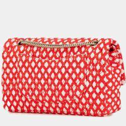 Pre Owned Chanel Red Jumbo Tweed Double Flap