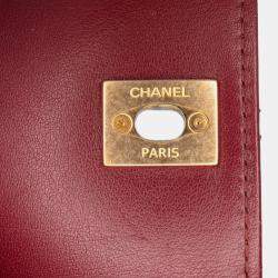 Pre Owned Chanel Red Quilted Calfskin Pearl Jewel Chain Flap