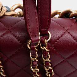 Pre Owned Chanel Red Quilted Calfskin Pearl Jewel Chain Flap