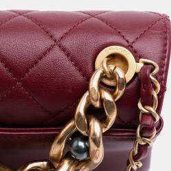 Pre Owned Chanel Red Quilted Calfskin Pearl Jewel Chain Flap