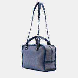 Pre Owned Chanel Blue Large Denim Deauville Bowling Bag