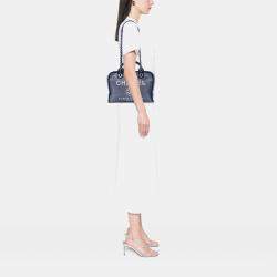 Pre Owned Chanel Blue Large Denim Deauville Bowling Bag