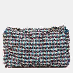 Pre Owned Chanel Blue Maxi Tweed Chesterfield Single Flap