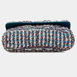 Pre Owned Chanel Blue Maxi Tweed Chesterfield Single Flap