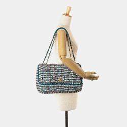 Pre Owned Chanel Blue Maxi Tweed Chesterfield Single Flap