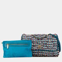 Pre Owned Chanel Blue Maxi Tweed Chesterfield Single Flap