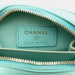 Pre Owned Chanel Green CC Quilted Caviar Zip Phone Case