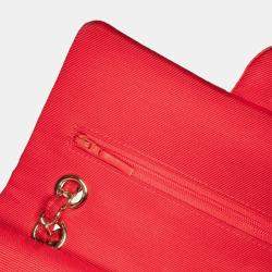 Pre Owned Chanel Red Medium Classic Velvet Double Flap