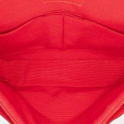 Pre Owned Chanel Red Medium Classic Velvet Double Flap
