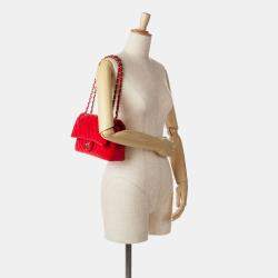 Pre Owned Chanel Red Medium Classic Velvet Double Flap