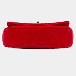 Pre Owned Chanel Red Medium Classic Velvet Double Flap
