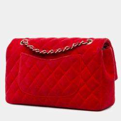 Pre Owned Chanel Red Medium Classic Velvet Double Flap