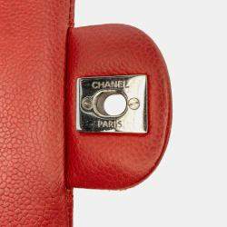 Pre Owned Chanel Orange Medium Classic Caviar Double Flap