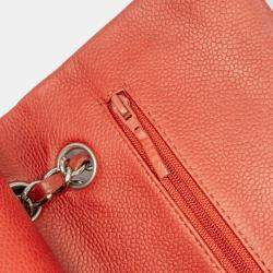 Pre Owned Chanel Orange Medium Classic Caviar Double Flap