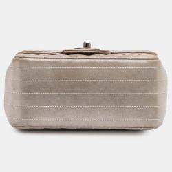 Pre Owned Chanel Brown Mini Square Classic Chevron Iridescent Lambskin Single Flap Bag