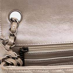 Pre Owned Chanel Brown Mini Square Classic Chevron Iridescent Lambskin Single Flap Bag