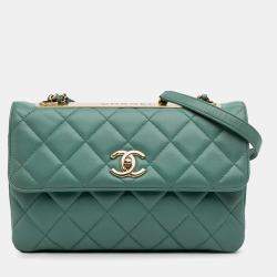 Pre Owned Chanel Green Quilted Lambskin Trendy CC Flap