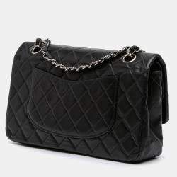 Pre Owned Chanel Black Medium Classic Lambskin Double Flap