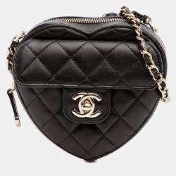 Pre Owned Chanel Black Mini Lambskin CC in Love Heart Crossbody