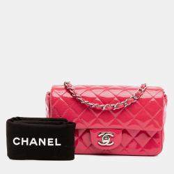 Pre Owned Chanel Pink Mini Rectangular Classic Patent Single Flap