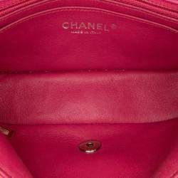 Pre Owned Chanel Pink Mini Rectangular Classic Patent Single Flap