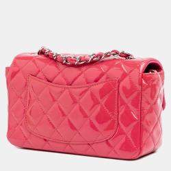 Pre Owned Chanel Pink Mini Rectangular Classic Patent Single Flap