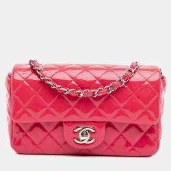 Pre Owned Chanel Pink Mini Rectangular Classic Patent Single Flap
