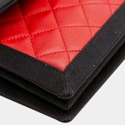 Pre Owned Chanel Black Red Medium Quilted Lambskin Grosgrain Two Tone Flap