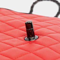 Pre Owned Chanel Black Red Medium Quilted Lambskin Grosgrain Two Tone Flap