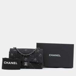 Pre Owned Chanel Black Medium Denim Double Flap