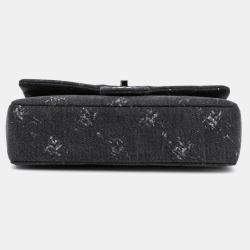 Pre Owned Chanel Black Medium Denim Double Flap