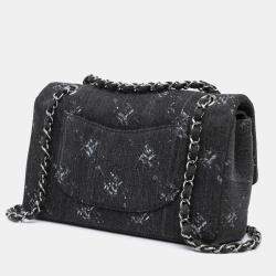 Pre Owned Chanel Black Medium Denim Double Flap