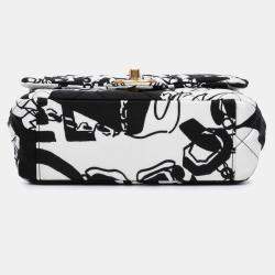 Pre Owned Chanel Black White Mini Printed Canvas Deer Coco Flap