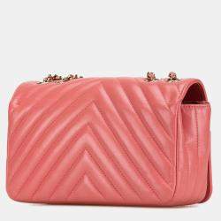Pre Owned Chanel Pink Mini Chevron Calfskin Statement Flap
