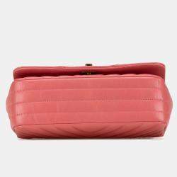 Pre Owned Chanel Pink Mini Chevron Calfskin Statement Flap
