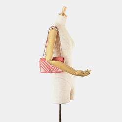 Pre Owned Chanel Pink Mini Chevron Calfskin Statement Flap