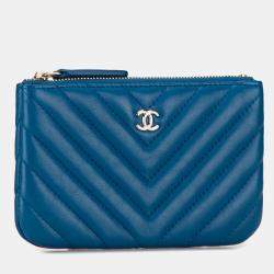 Pre Owned Chanel Chevron Lambskin O Case Pouch