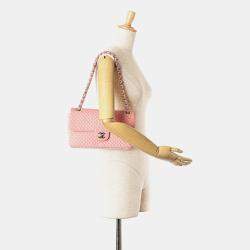 Pre Owned Chanel Pink Medium Micro Quilted Velvet CC Flap