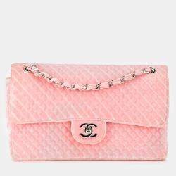 Pre Owned Chanel Pink Medium Micro Quilted Velvet CC Flap