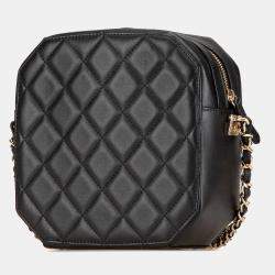 Pre Owned Chanel Black CC Quilted Lambskin Octagon Camera Case