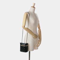 Pre Owned Chanel Black Quilted Patent Logo Chain Vanity Case