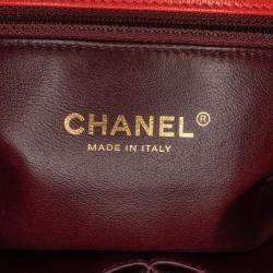 Pre Owned Chanel Red Small Diagonal Quilted Goatskin Flap