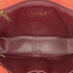 Pre Owned Chanel Red Small Diagonal Quilted Goatskin Flap