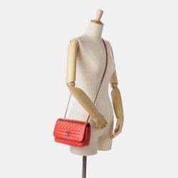 Pre Owned Chanel Red Small Diagonal Quilted Goatskin Flap