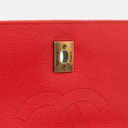 Pre Owned Chanel Red Small Diagonal Quilted Goatskin Flap