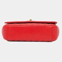 Pre Owned Chanel Red Small Diagonal Quilted Goatskin Flap