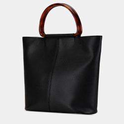 Pre Owned Chanel Black Caviar Tortoise Top Handle Tote