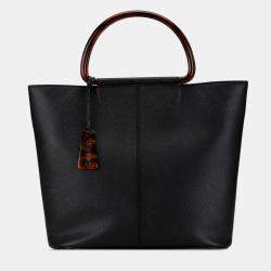 Pre Owned Chanel Black Caviar Tortoise Top Handle Tote